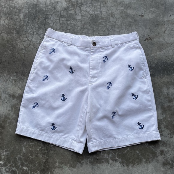 Brooks Brothers Other - Brooks Brothers 346 All Over Print Anchor White Chino Dress Shorts Above Knee 35